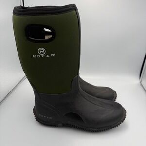 Roper Mens Barnyard Boots Olive Green Black Rubber Neoprene Waterproof